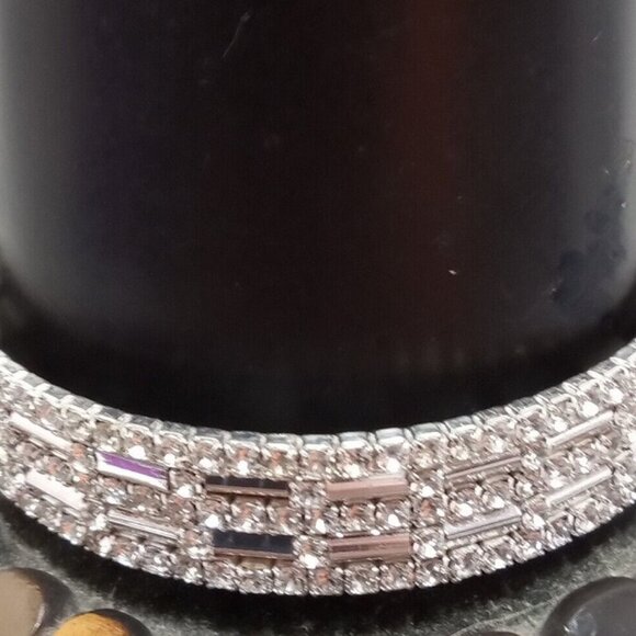 NAPIER Art Deco/Glam Silver Clear Crystal Multi Row Flex Cuff Bracelet**NEW! - Picture 2 of 3